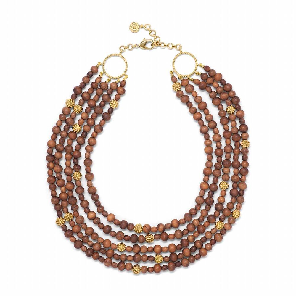 NEW CAPUCINE DE WULF women's earth goddess beads 5-strand necklace in teak